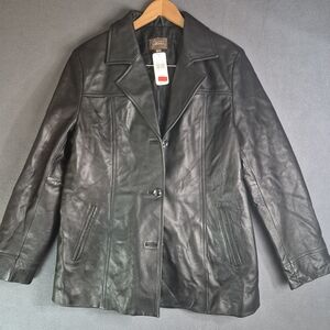 Jessica Genuine Leather Blazer Jacket Black Women's XL
